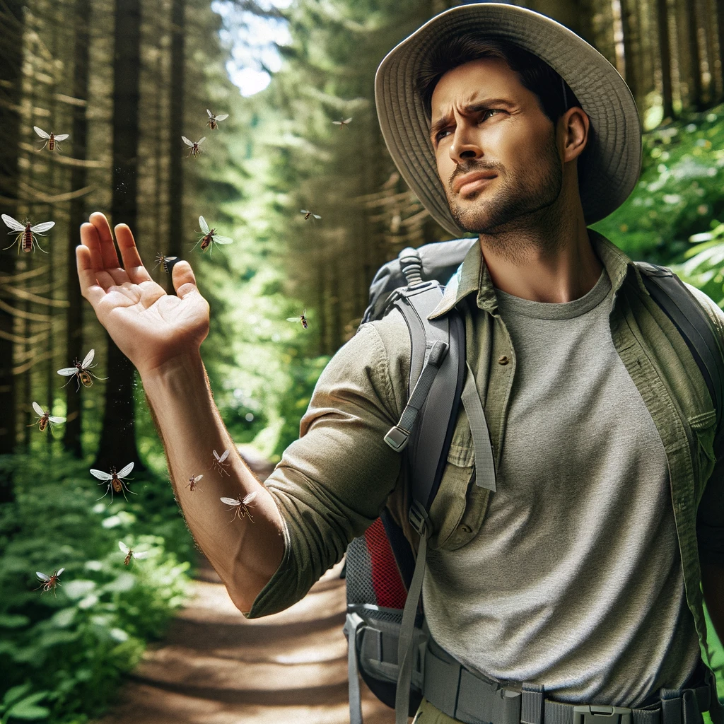 Hiker-man-swatting-bugs